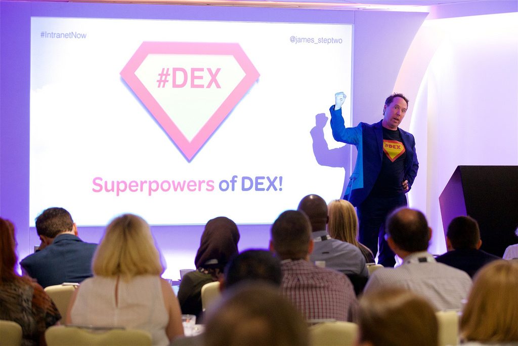 James Robertson holding up arm to show the power of #DEX
